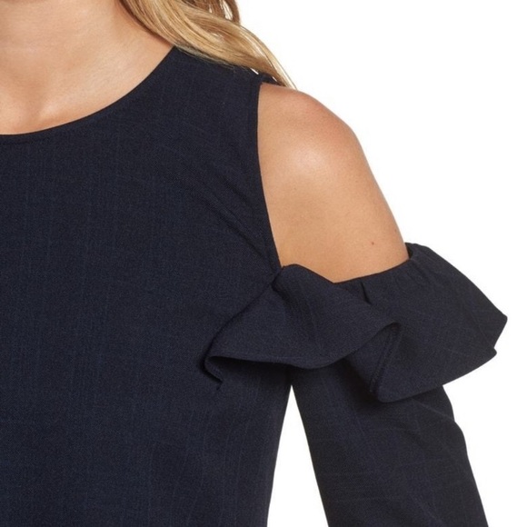 NWT BP. #86 Subtle Plaid Cold Shoulder Top Blouse - Picture 2 of 3